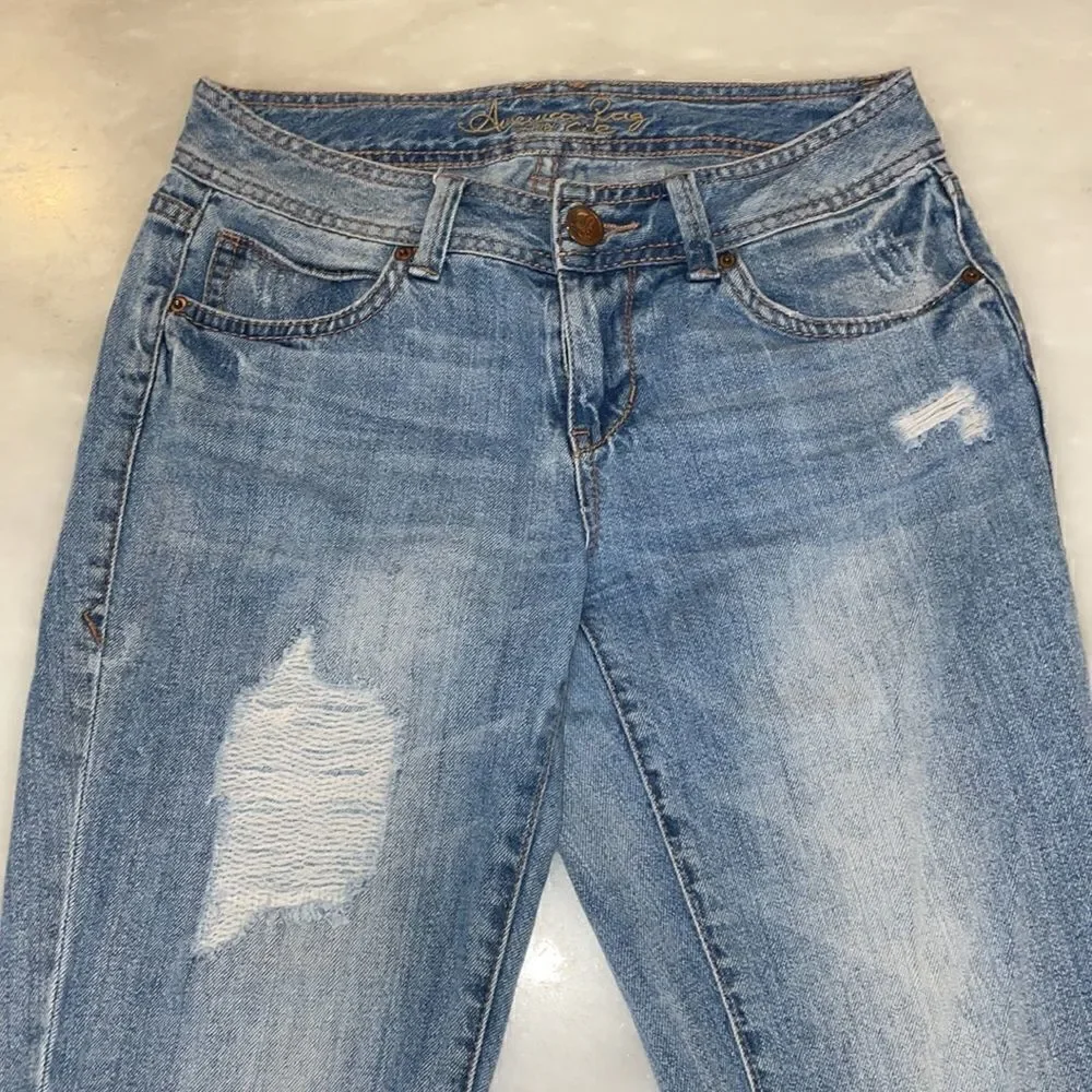 Avenue Rag Jeans Soft Blue Denim Straight Leg Loose Fit Destructed Jeans